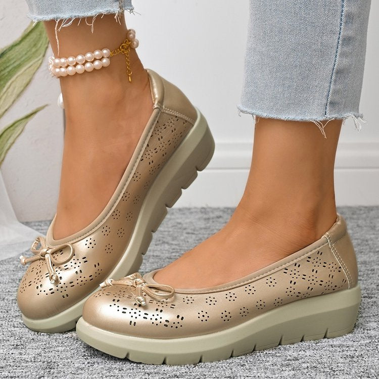 Hollow out ultra light bow soft sole thick sole plus size women's shoes - Korvel