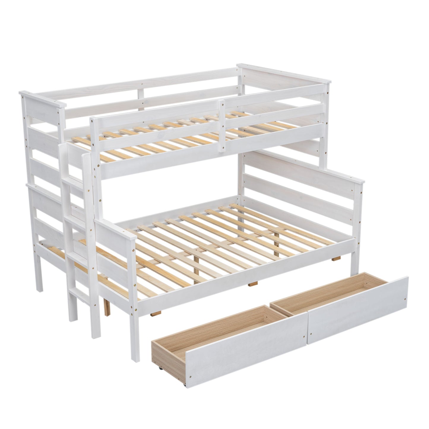 Wood Twin over Full Bunk Bed with 2 Drawers  White - Korvel