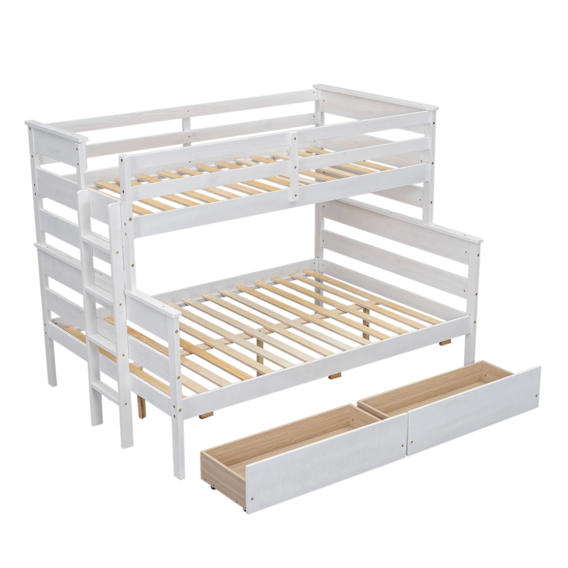 Wood Twin over Full Bunk Bed with 2 Drawers  White - Korvel