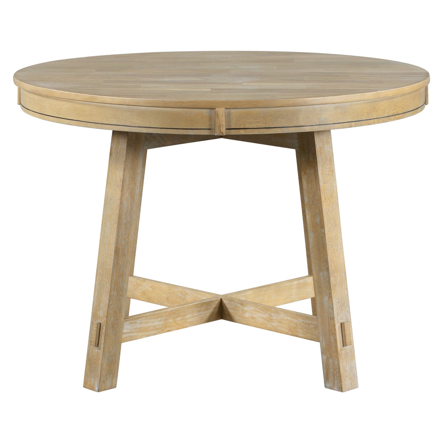 TREXM 5-Piece Farmhouse Dining Table Set Wood Round Extendable Dining Table and 4 Upholstered Dining Chairs (Natural Wood Wash) - Korvel