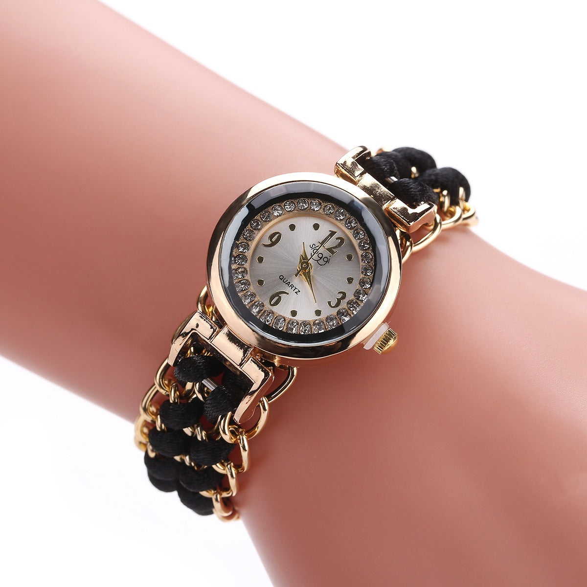 New small dial with diamond inlay Women's woven rope watch Women's creative fashion retractable rope quartz watch - Korvel