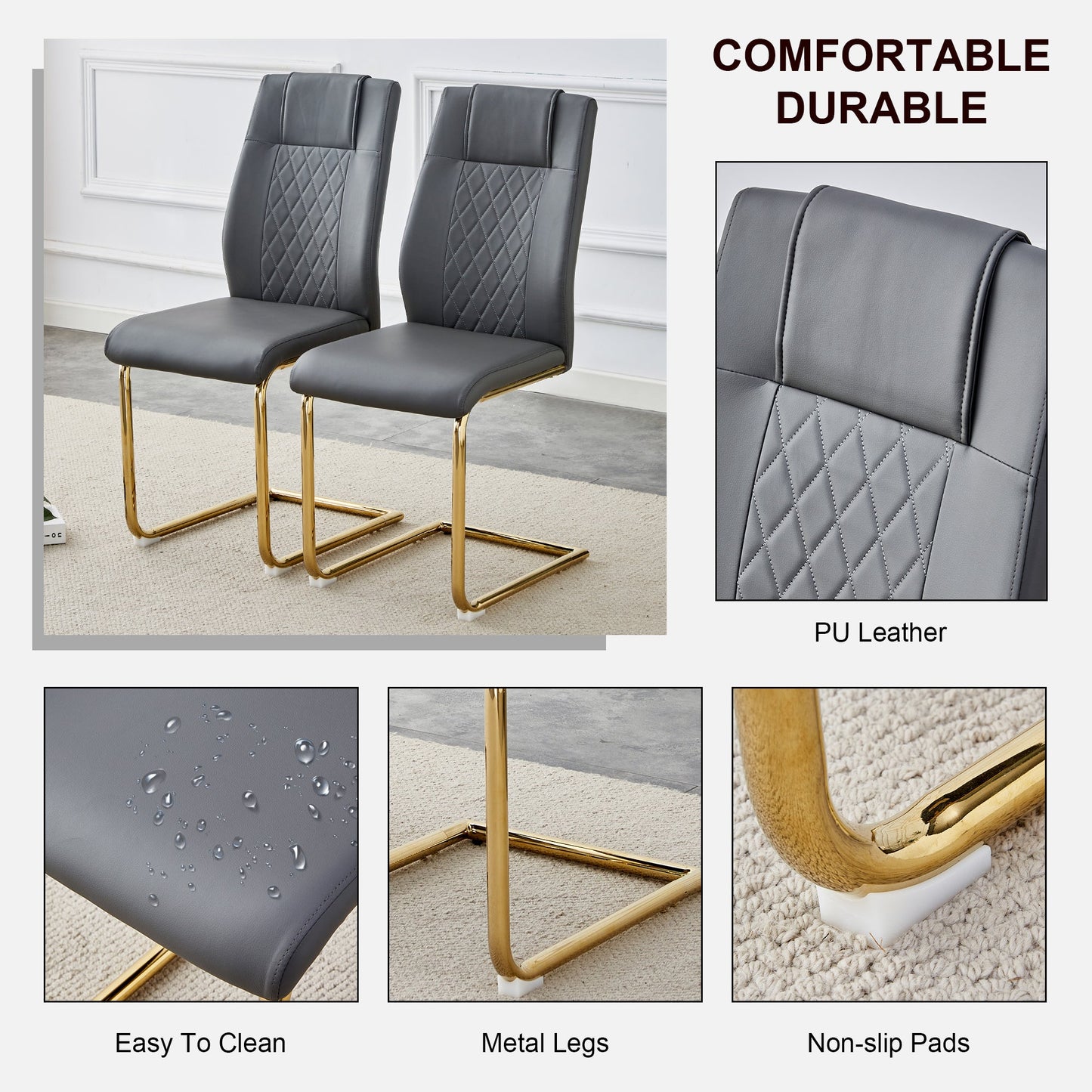 Premium Faux Leather Cushioned Dining Chairs with Metal Legs