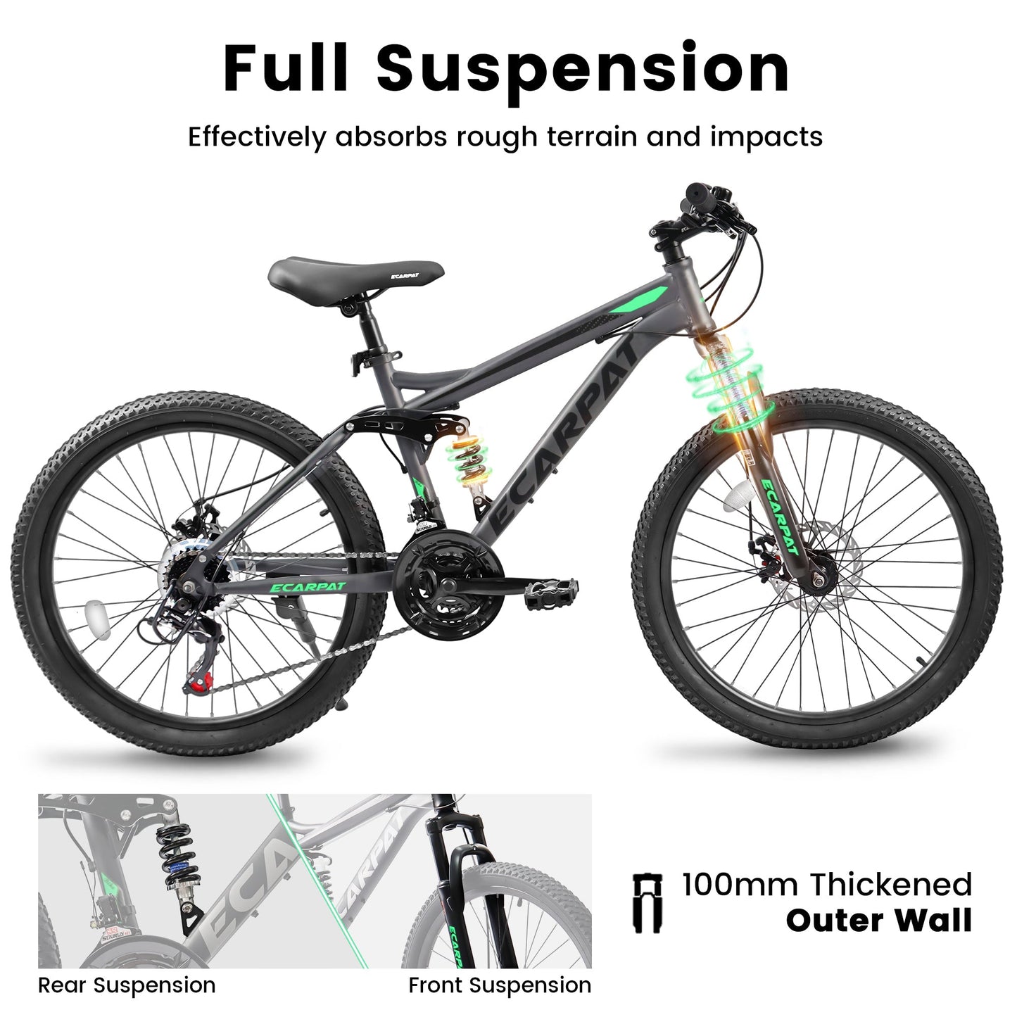 A2660 Ecarpat Mountain Bike 26 inch wheels, carbon steel frame disc brake thumb shift front fork rear shock absorber bike - Korvel