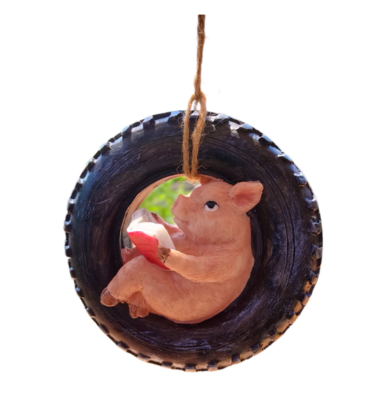 Cute Piggy Reading Tire Courtyard Garden Outdoor Hanger - Korvel