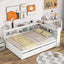 Elegant Full Bed with L-shaped Bookcases and Drawers in White