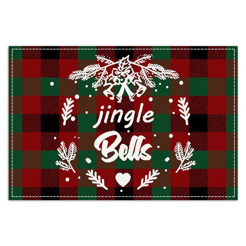 Christmas Tree Elk Printed Meal Mat Christmas Striped Checkered Table Mat White Hemp Western Food Mat - Korvel