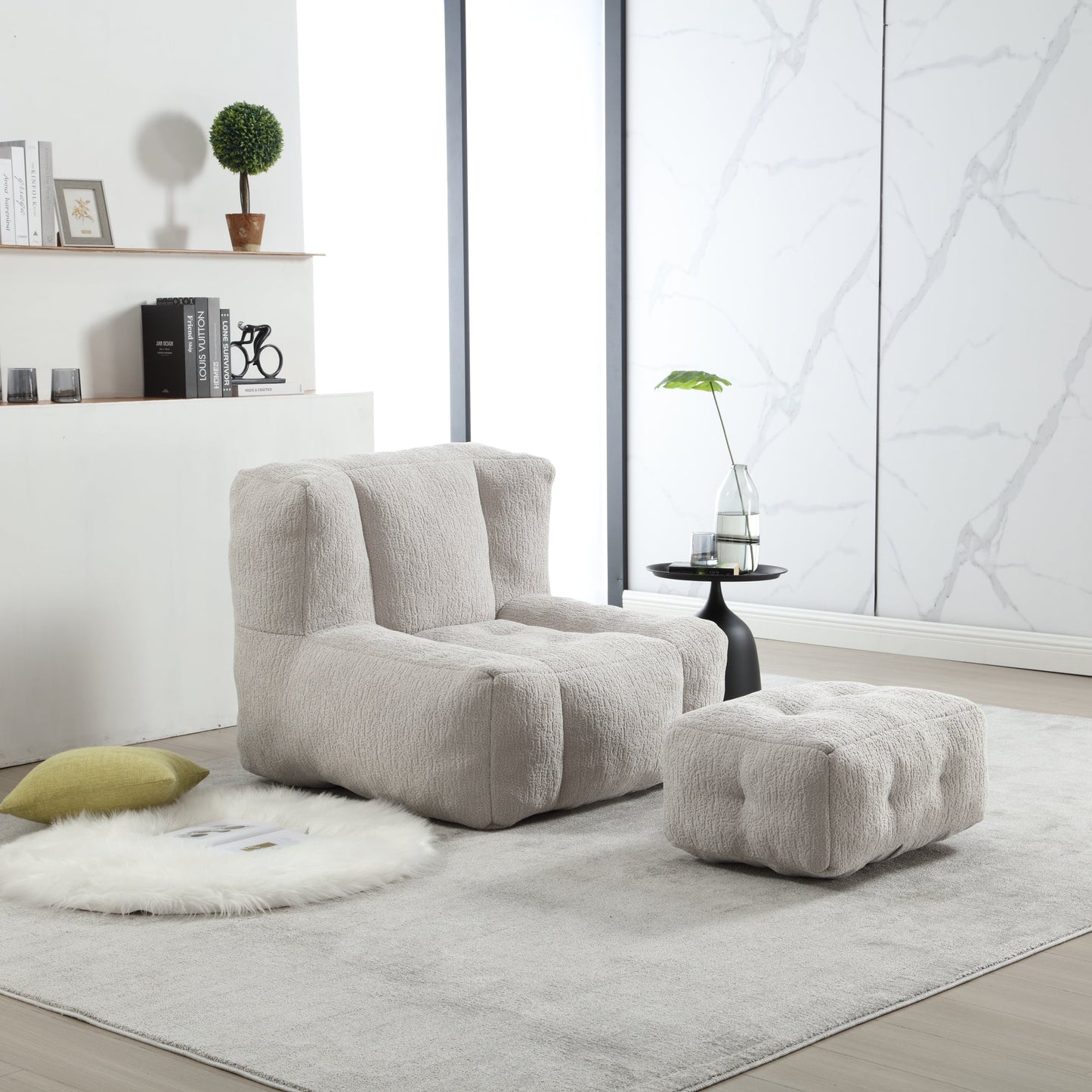 Sillón Puff Esponjoso con Espuma Viscoelástica y Otomana