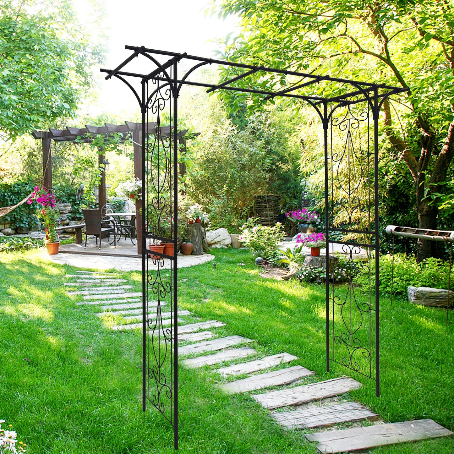Metal Garden Arch L80.3'' x W20.47'' x H81.1'' Climbing Plants Support Rose Arch Outdoor Black - Korvel
