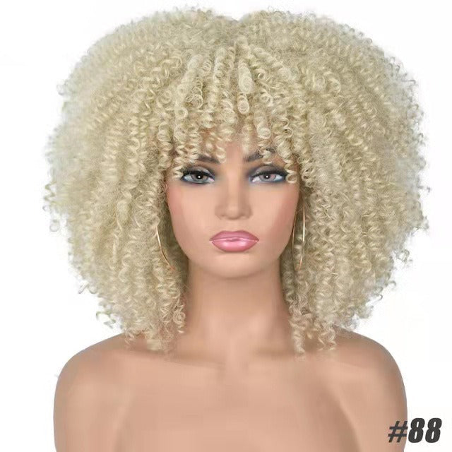 Female Hair African Small Curly Hair Explosion Head Black Chemical Fiber Wig Full Head Set - Korvel