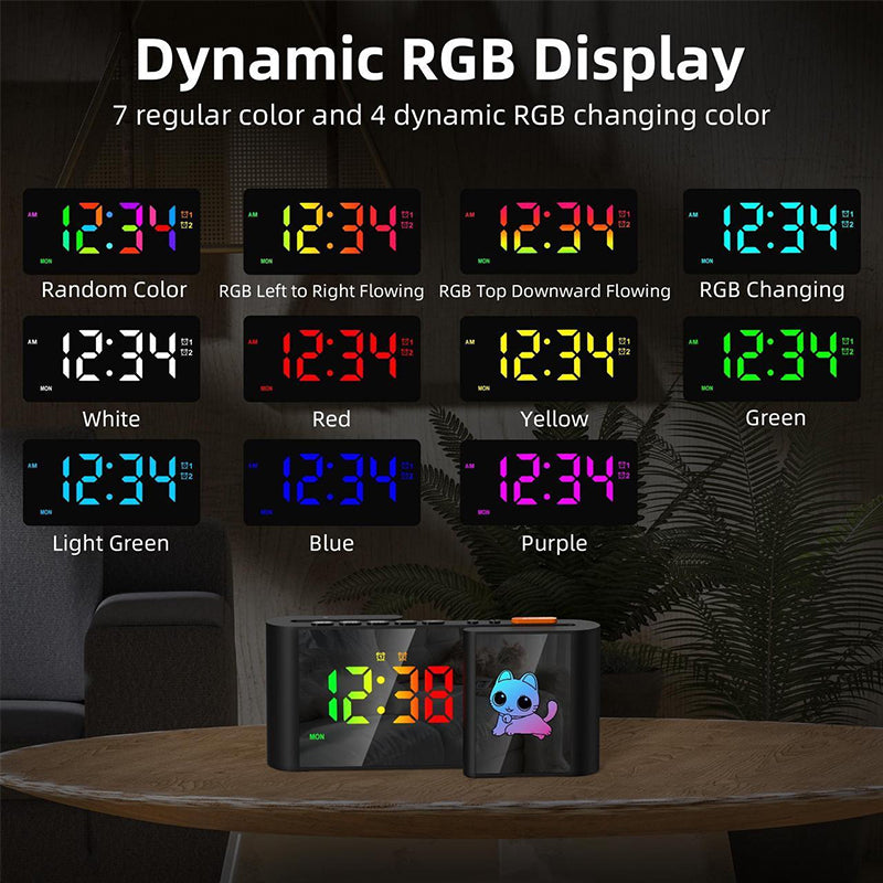 Creative S-shaped Dual-Screen RGB Alarm Clock with Night Light