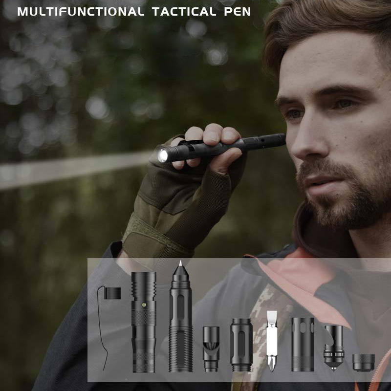Multifunctional Tactical Pen Flashlight Defense Pen Broken Window Hammer EDC Outdoor Supplies Self-Defense Survival Tools Aluminum Alloy - Korvel