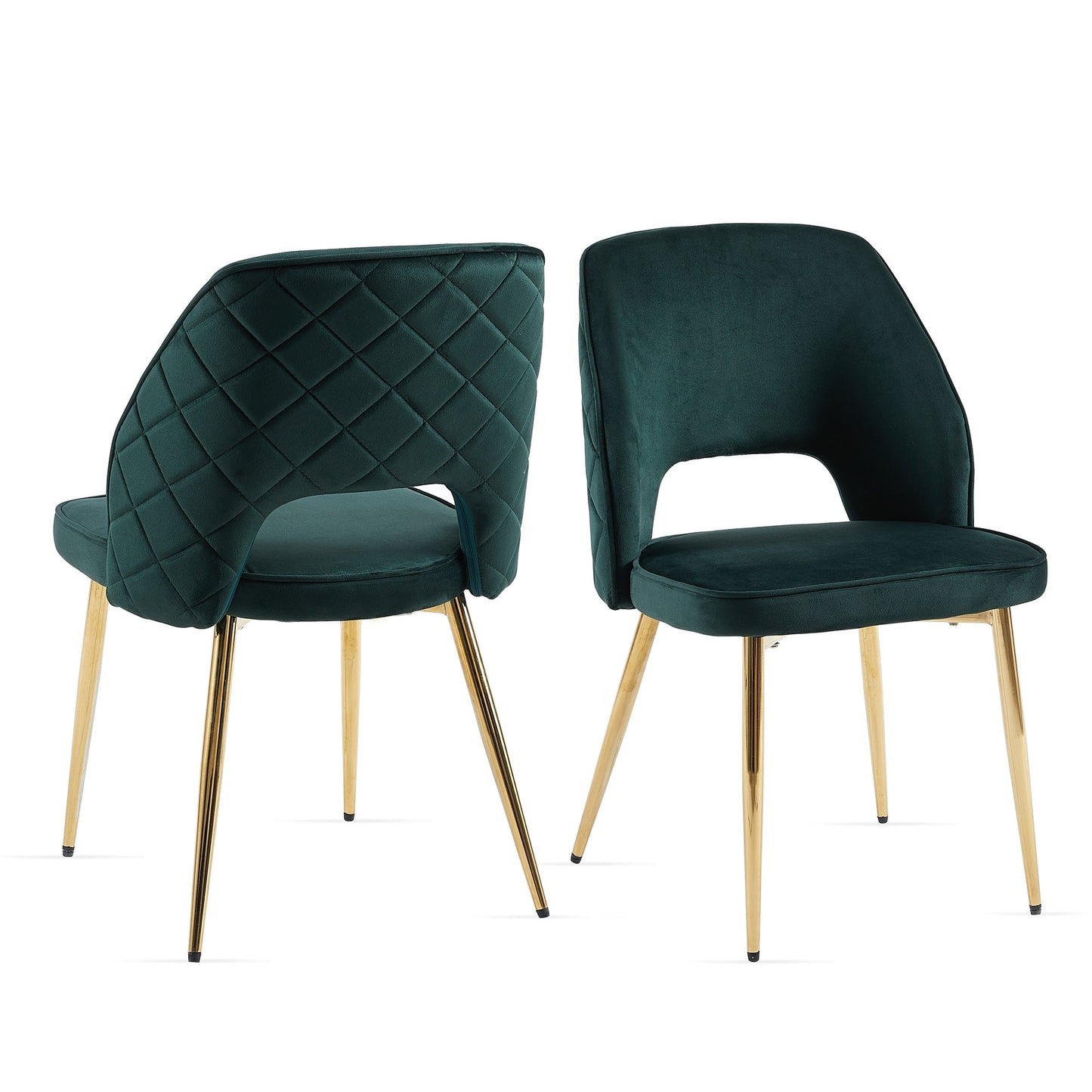 Dark Green Velvet Dining Chairs with Metal Legs and Hollow Back Upholstered Dining Chairs Set of 4 - Korvel