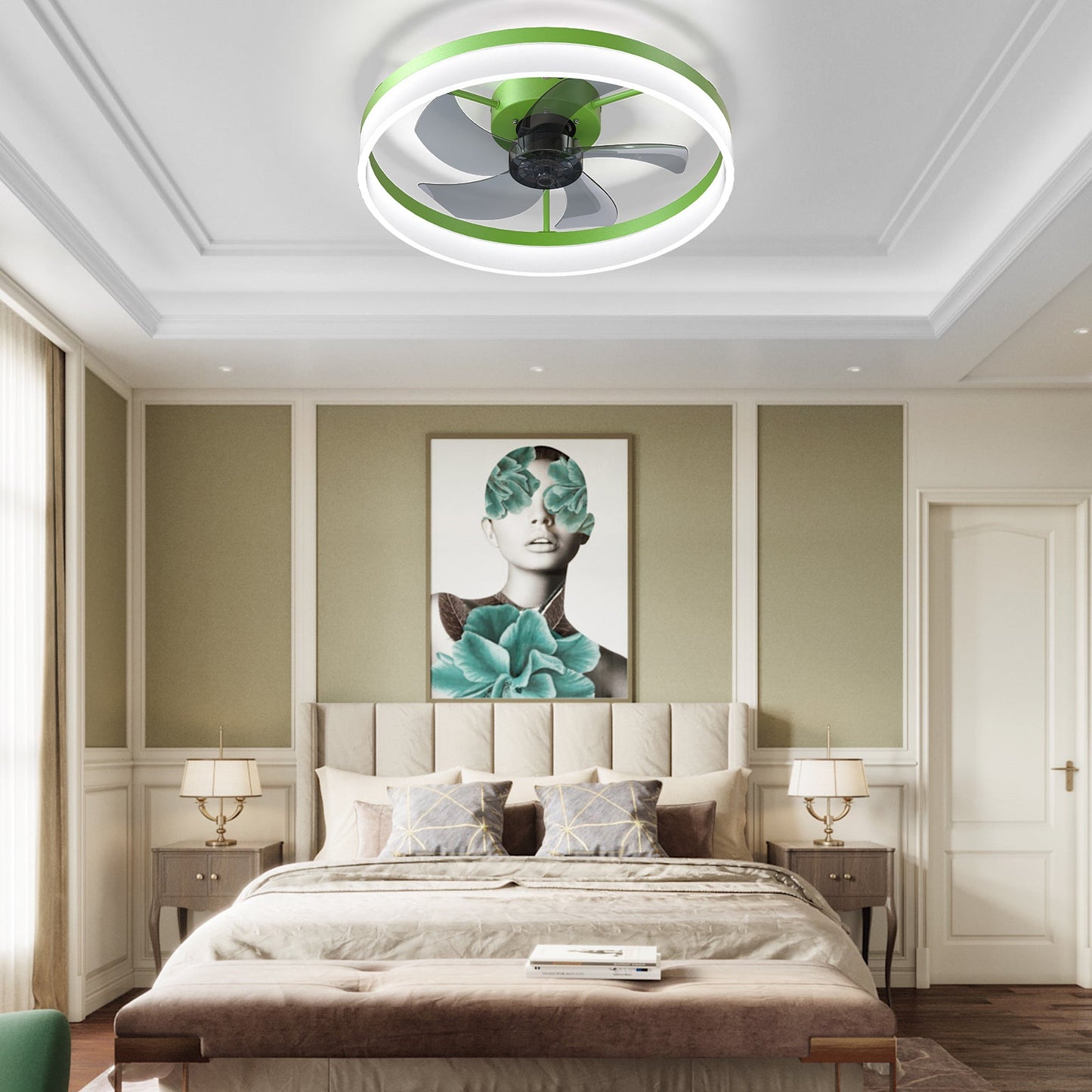 Dimmable LED Ceiling Fan with Modern Design in Green