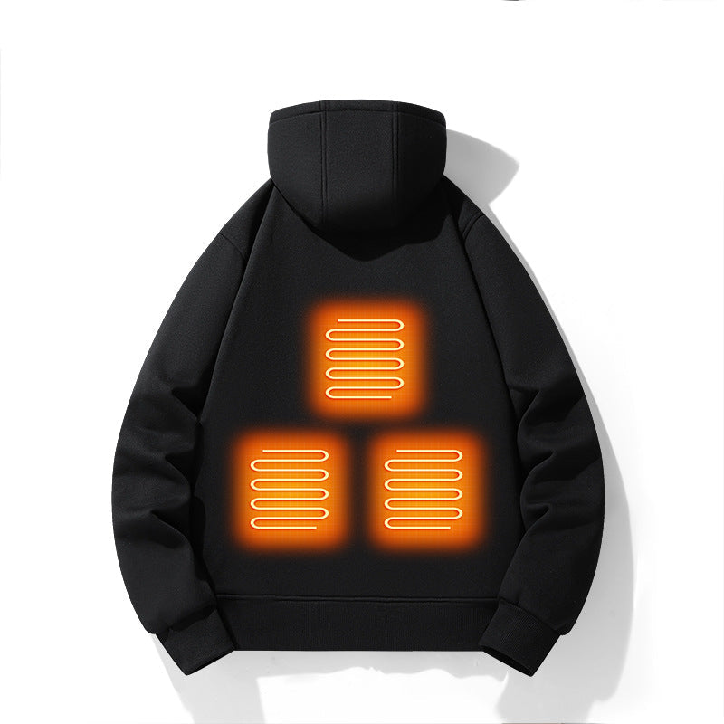 European and American zipper cardigan heating hoodie intelligent hooded five zone heating jacket outdoor warm electric clothing for men - Korvel