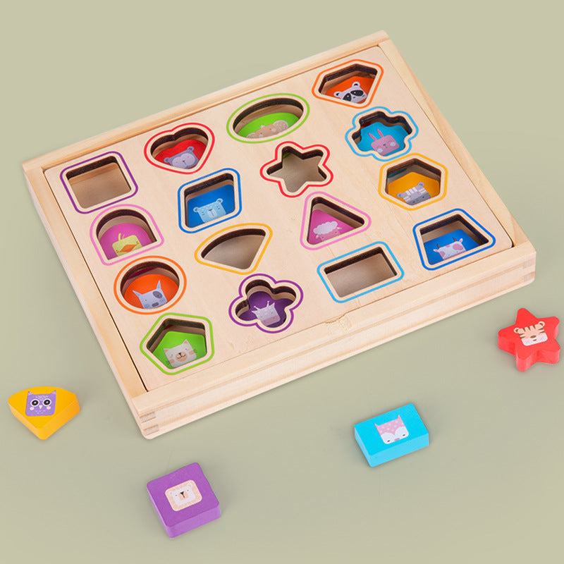 Wooden shape matching block box, children's early education cognitive color, graphic matching card, matching block toy - Korvel