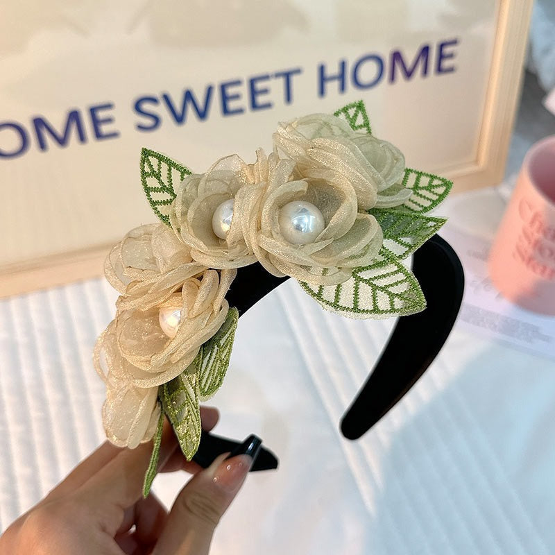 Fashionable fabric flower pearl flower headband - Korvel