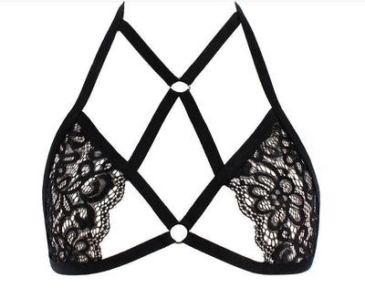 Fashionable European and American sexy lingerie lace strap hanging neck bra - Korvel
