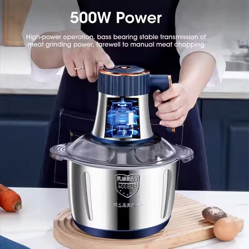 Electric Meat Grinders, 5L Food Processor, Stainless Steel Multifunctional Vegetable Slicer, Kitchen Chopper & Mixer - Korvel