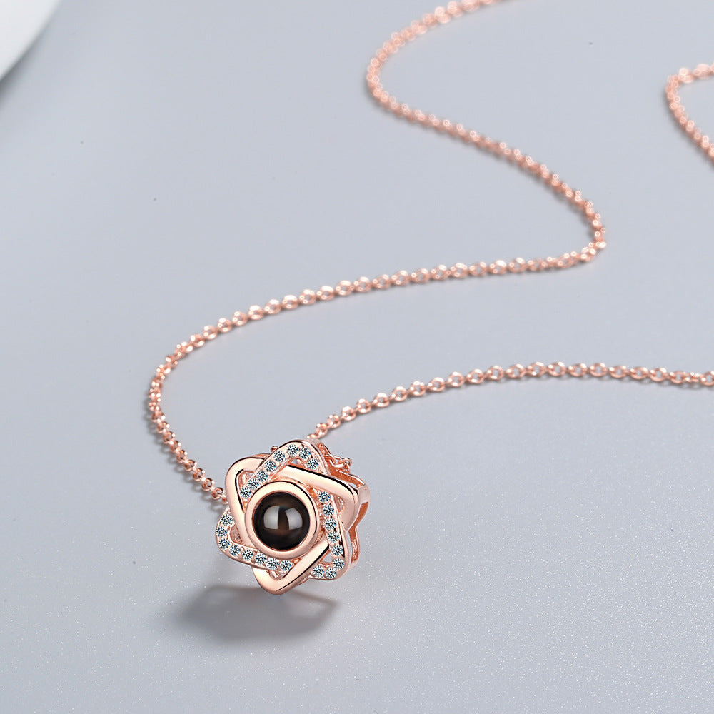 Necklace, female star pendant, 100 language projection, memories of love, short collarbone chain - Korvel