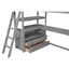 Twin Size Loft Bed with Desk and Shelves, Two Built-in Drawers, Gray - Korvel