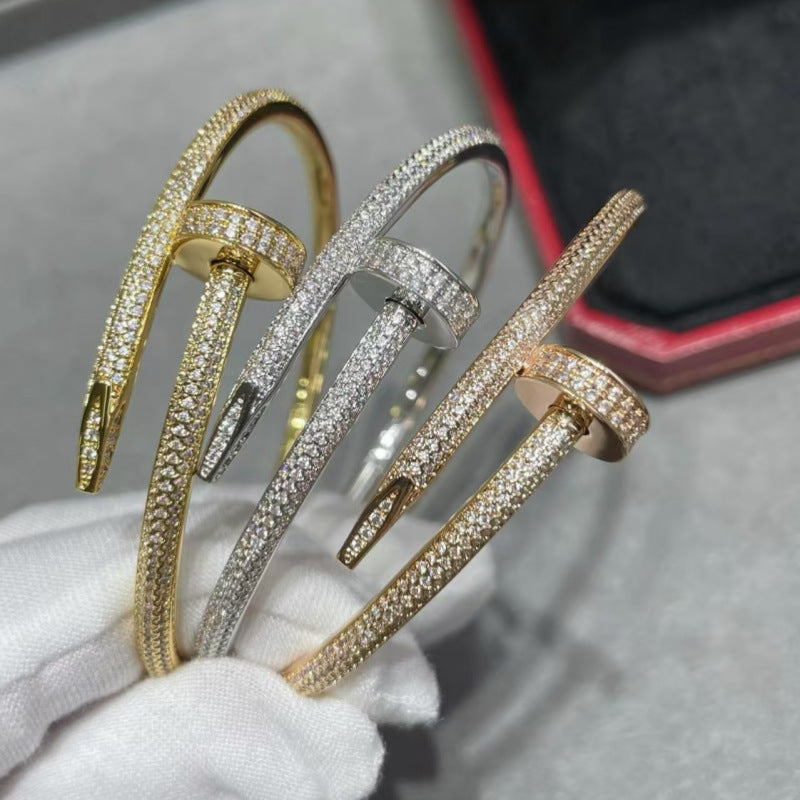 Precision Thick Plating Head and Tail Diamond Fashion Three-Circle Full Diamond Couple Bracelet - Korvel