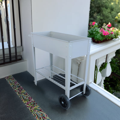 Aveyas mobile metal elevated garden bed cart, with legs, elevated flowerpot box with wheels (gray) - Korvel