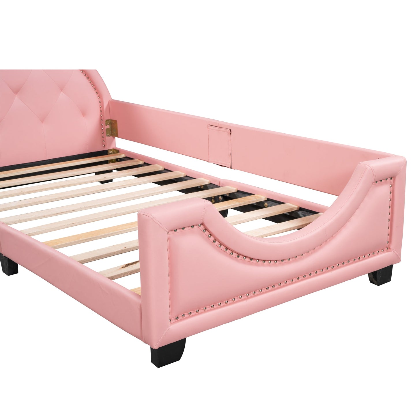 Twin Size Upholstered Daybed with Carton Ears Shaped Headboard  Pink - Korvel
