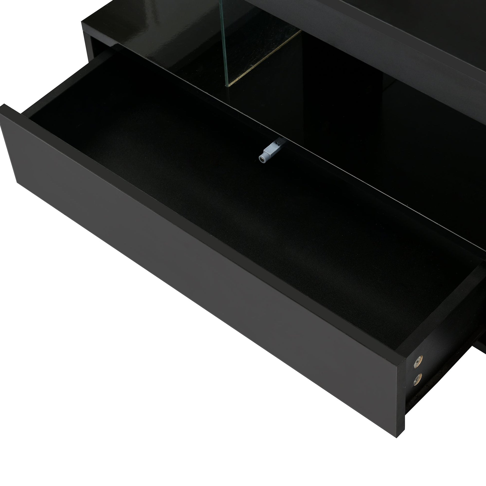 U-Can LED coffee table with storage space, modern central table with 2 drawers and display rack, equipped with LED lights, black - Korvel