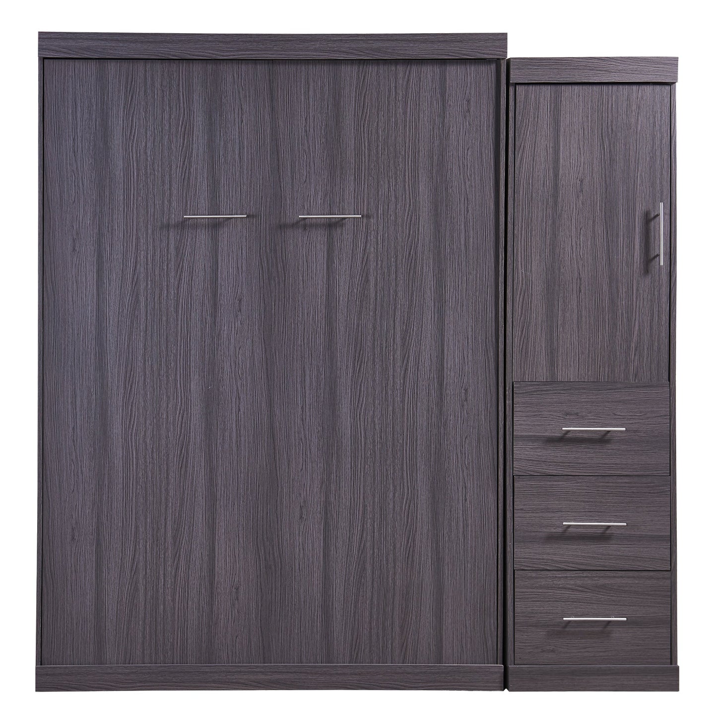 Full Size Gray Murphy Bed with Wardrobe and Drawers