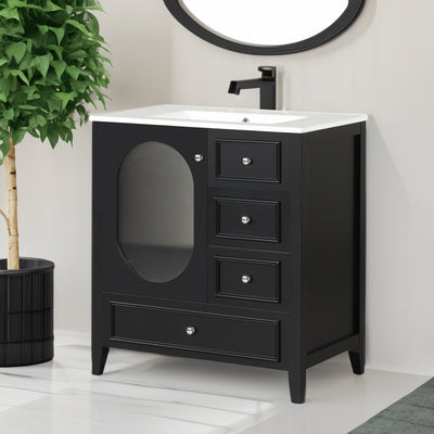 30" Black Bathroom Vanity with Sink and Storage