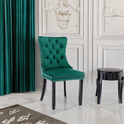 Premium Tufted Velvet Dining Chair Set - Green