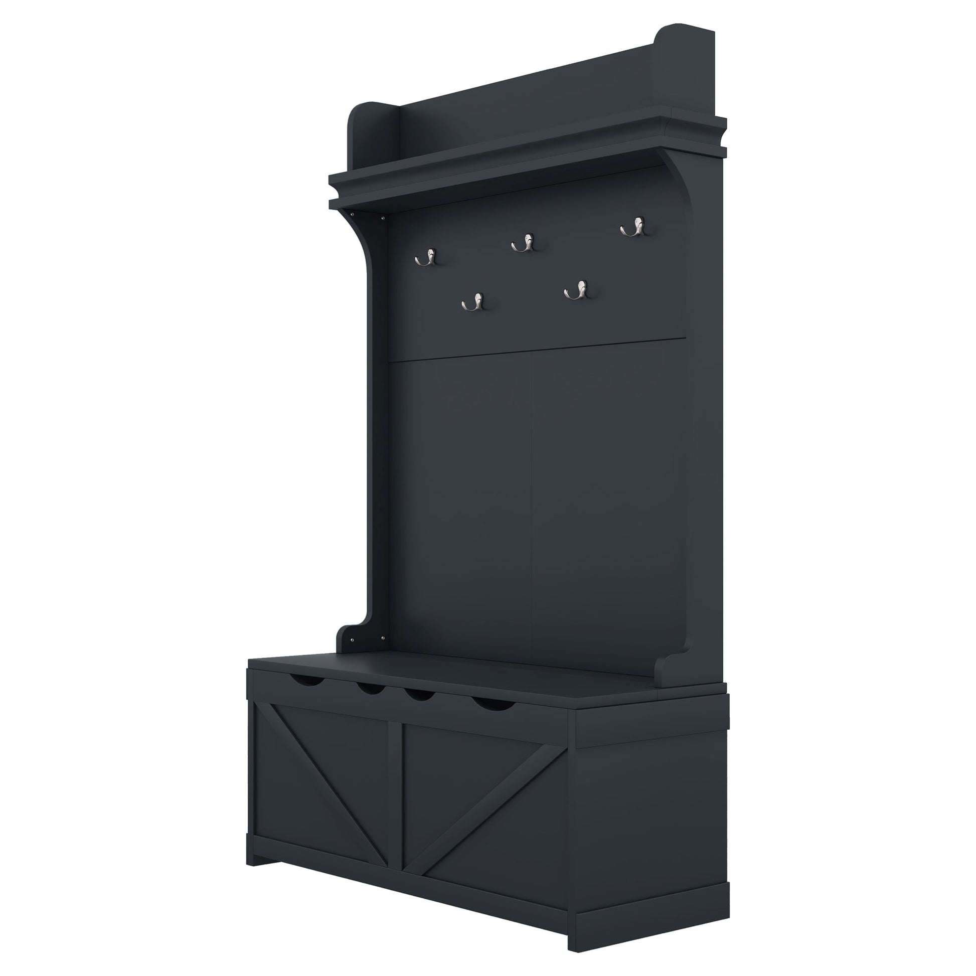 Hall tree with storage desk, entrance desk with drawers and 5 hooks, display rack, dark blue - Korvel