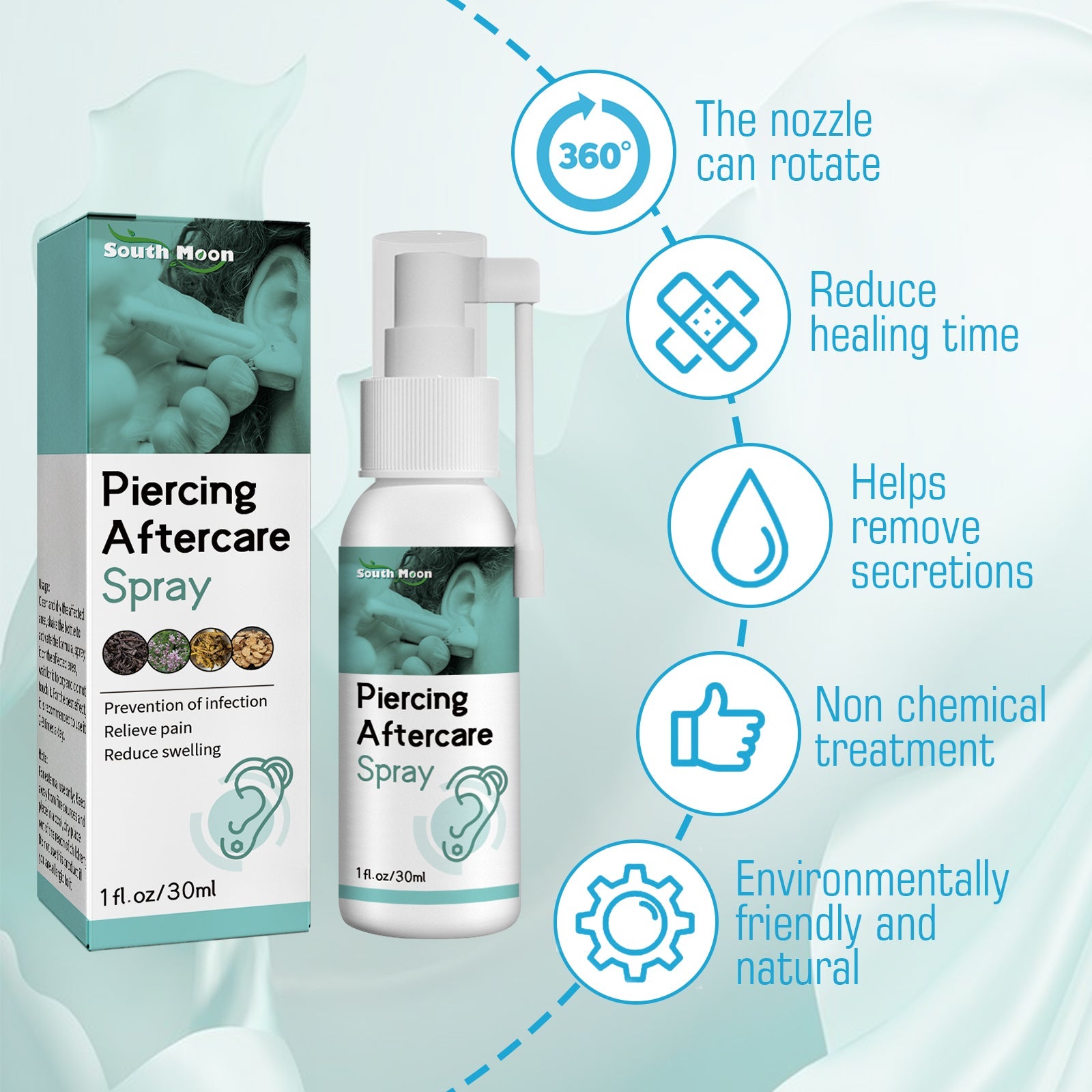 Piercing Aftercare Spray, Ear Hole Cleaning Prevent Odor To Reduce Swelling Pain Relief Spray - Korvel