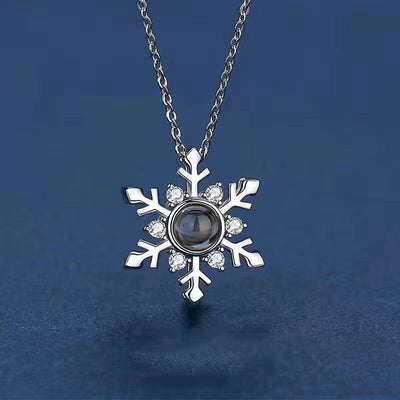 100 Languages I Love You Projection Snowflake Pendant Necklace Valentine's Day Girlfriend Gift - Korvel
