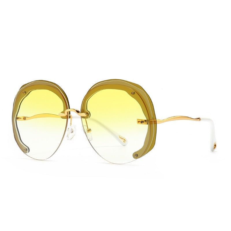 Fashion Oversized Rimless Round Sunglasses Women Clear Ocean Gradient Lens Shades - Korvel