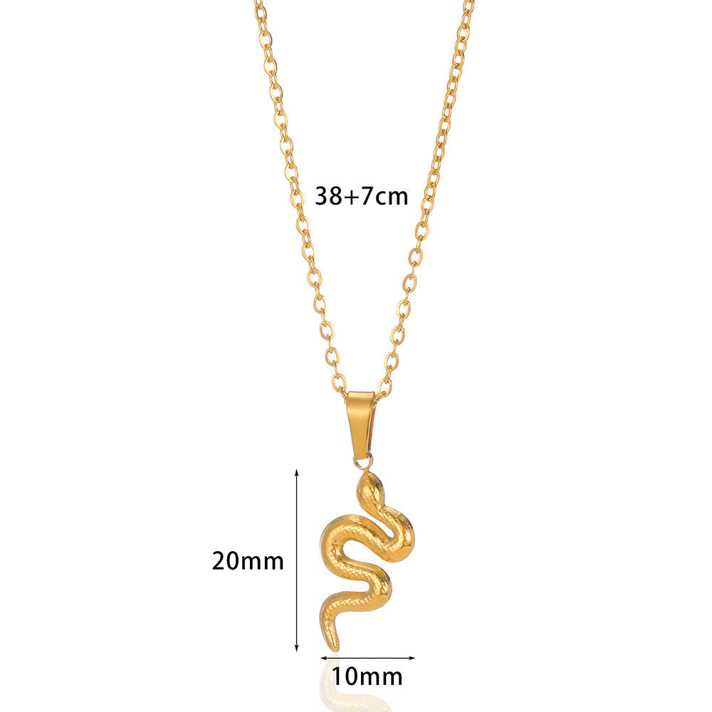 Spirit Snake Pendant Retro Style Personalized Necklace Women's Stainless Steel Gold Plated - Korvel