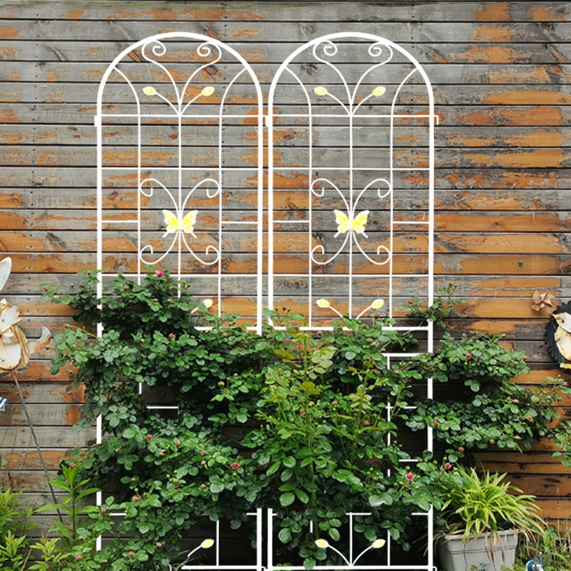 2 Pack Metal Garden Trellis 86.7" x 19.7" Rustproof Trellis for Climbing Plants Outdoor Flower Support Cream White - Korvel
