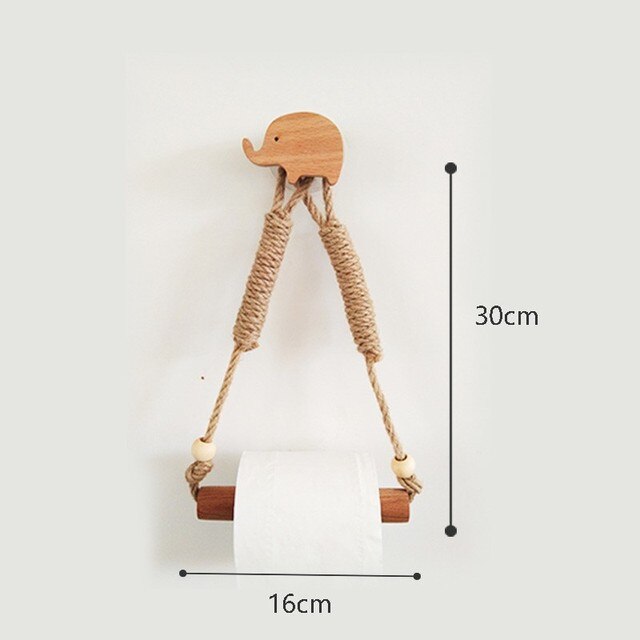 Support en papier hygiénique en bois animal nordique avec corde en chanvre