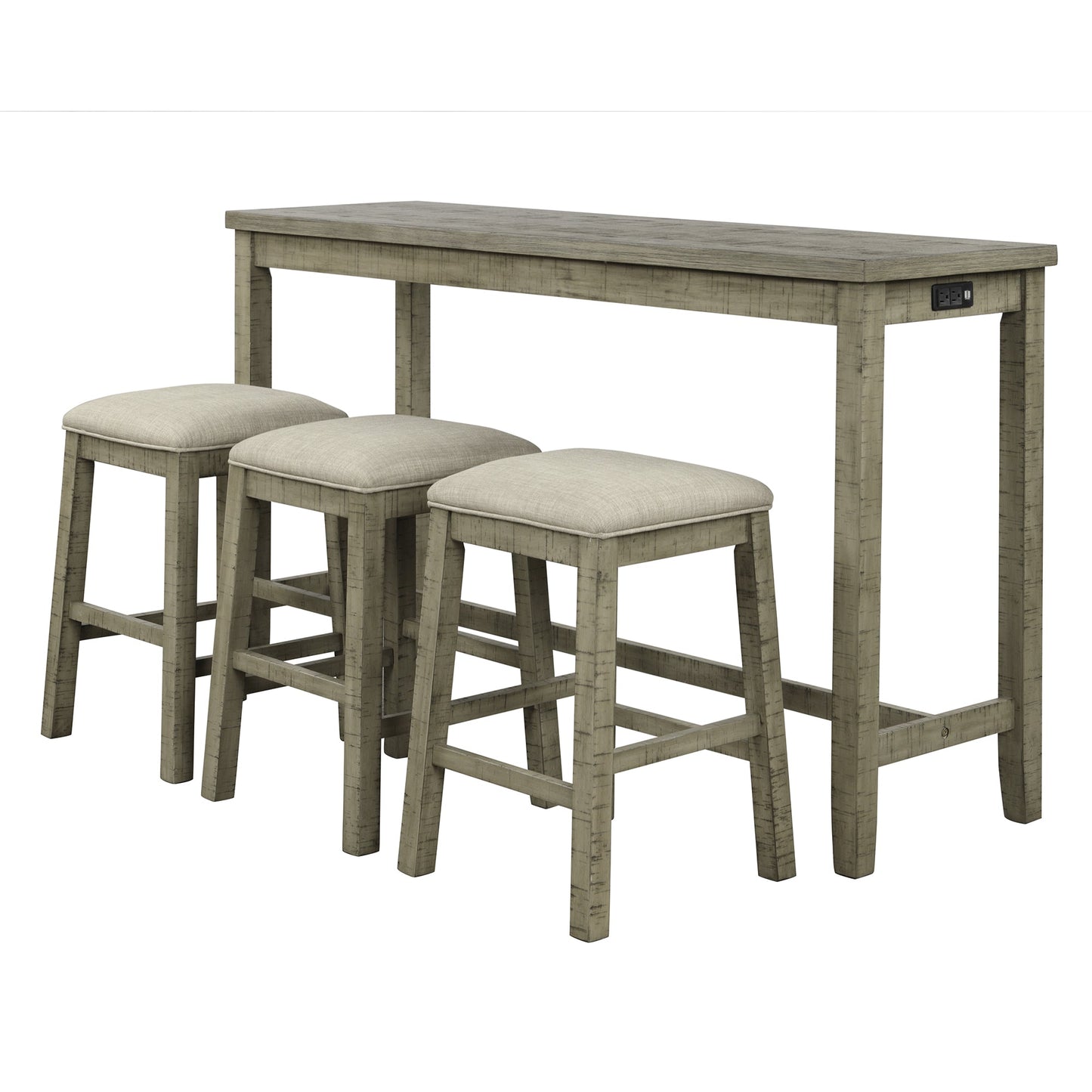 TOPMAX 4 Pieces Counter Height Table with Fabric Padded Stools,Rustic Bar Dining Set with Socket,Gray Green - Korvel