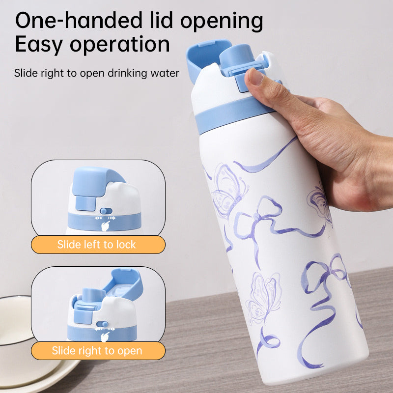 Fashionable Stainless Steel Insulated Bottle with Cartoon Patterns, Large-Capacity Jump Cup, Ideal for Outdoor Sports. - Korvel