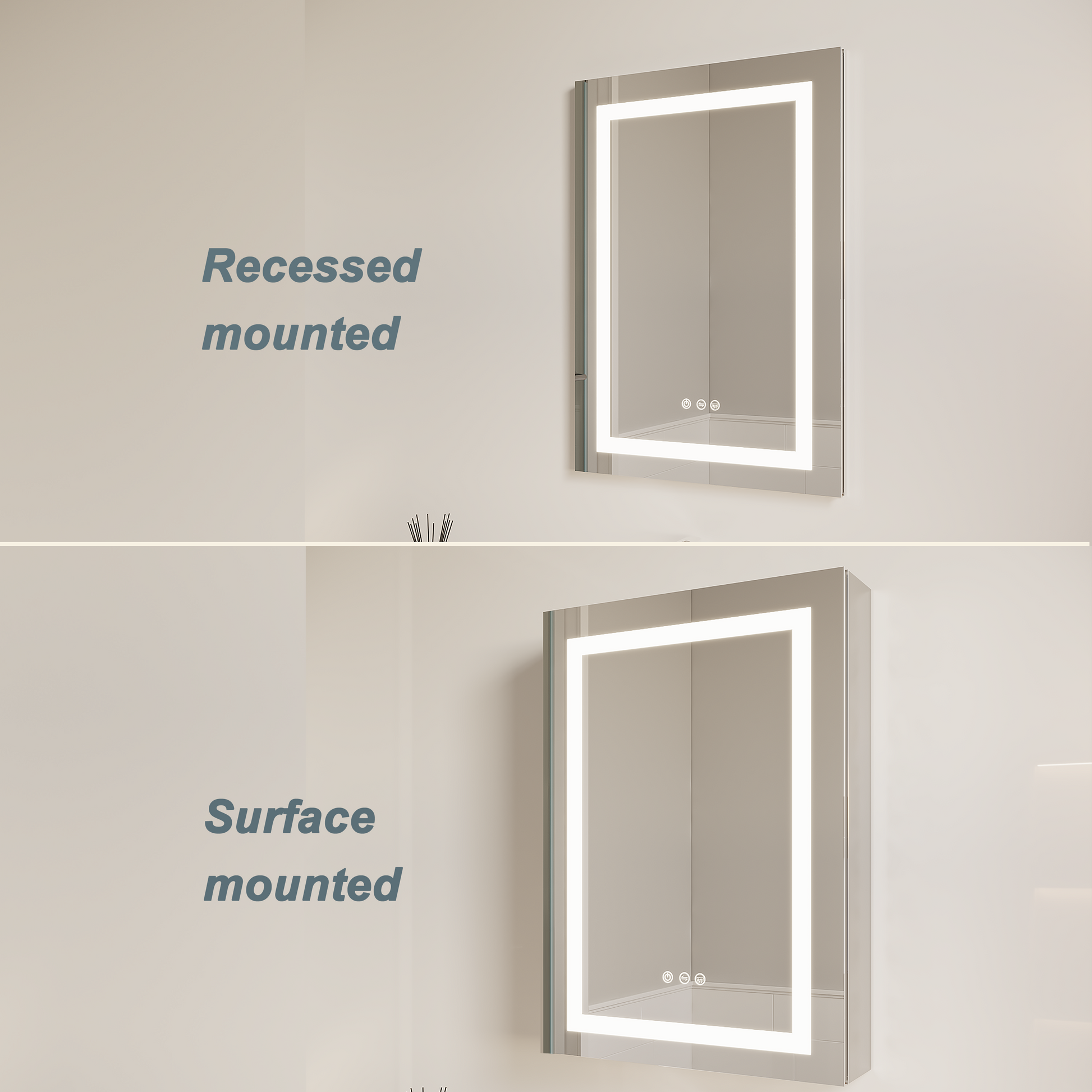 26x20 inch(Left Door) bathroom medicine cabinet with LED mirror 3000K~6000K single door lighting bathroom cabinet with touch switch adjusta - Korvel