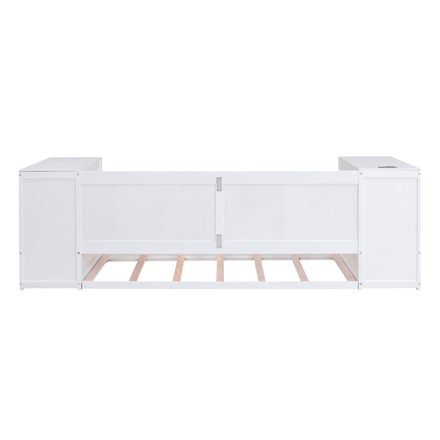 Twin Size Daybed with Storage Arms  Trundle and Charging Station White - Korvel