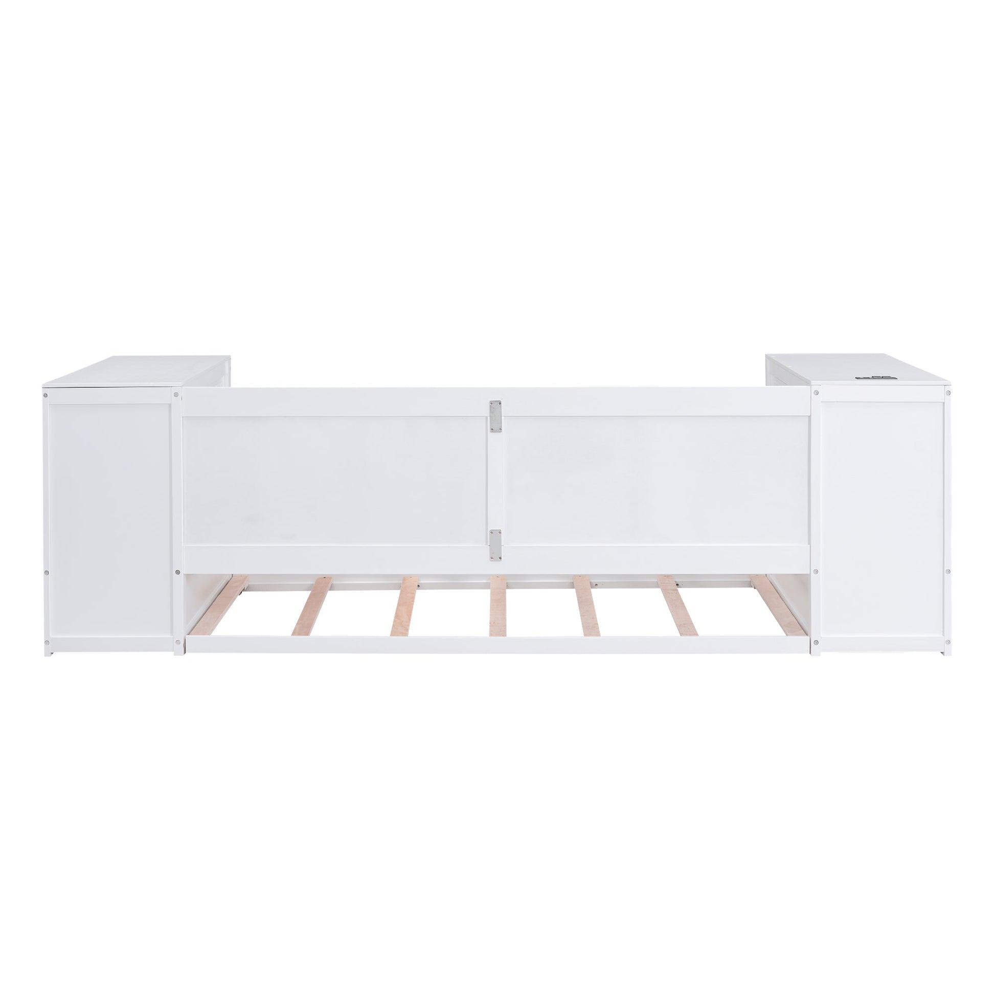 Twin Size Daybed with Storage Arms  Trundle and Charging Station White - Korvel
