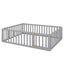 Queen Size Wood Floor Bed Frame with Fence and Door Gray(OLD SKU:WF289663AAE) - Korvel