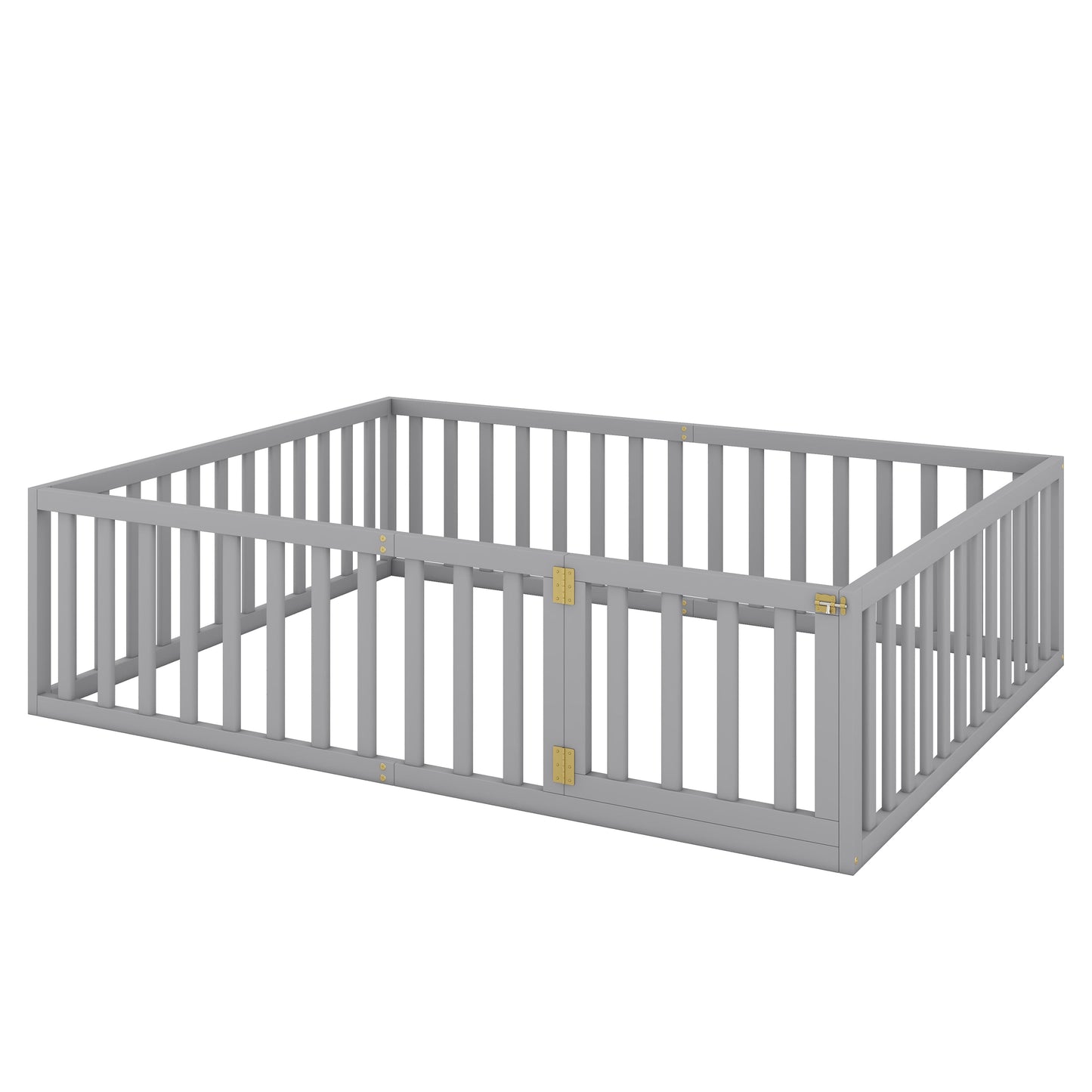Queen Size Wood Floor Bed Frame with Fence and Door Gray(OLD SKU:WF289663AAE) - Korvel