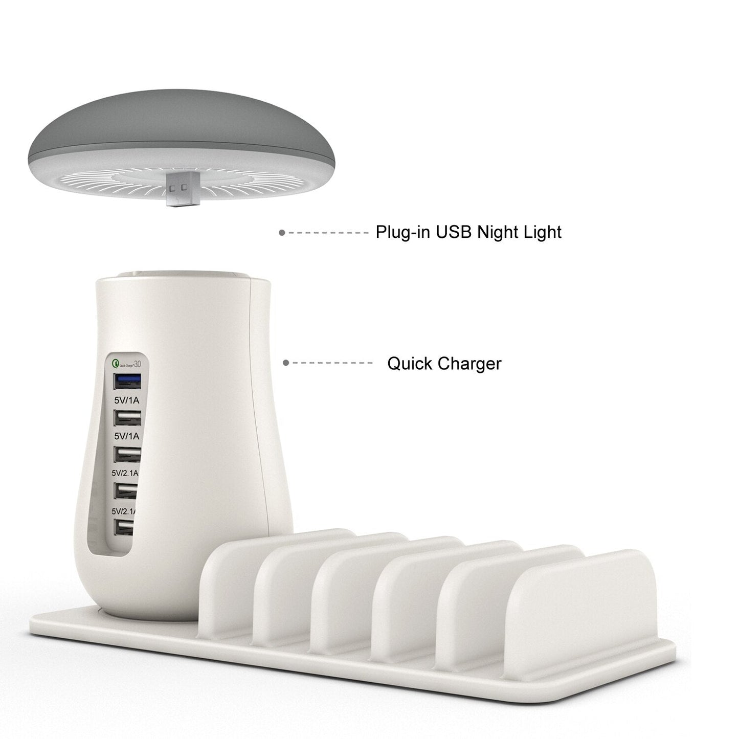 Multi Port Quick charger 3.0 Mushroom Lamp QC3.0 Charge for smart phone  Led Lamp USB Charging Station Dock - Korvel