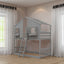 Twin over Twin House Bunk Bed with Roof , Window, Window Box, Door , with Safety Guardrails and Ladder, Grey - Korvel
