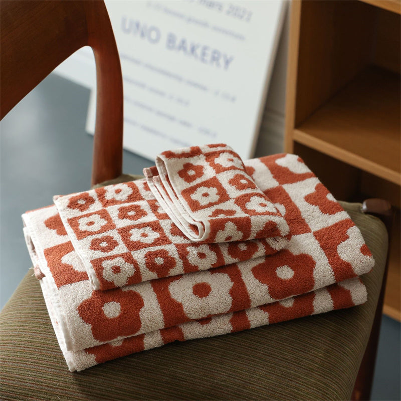 Plaid Series Towel Bath Towel Cherry Blossom Absorbent Facial Towel - Korvel