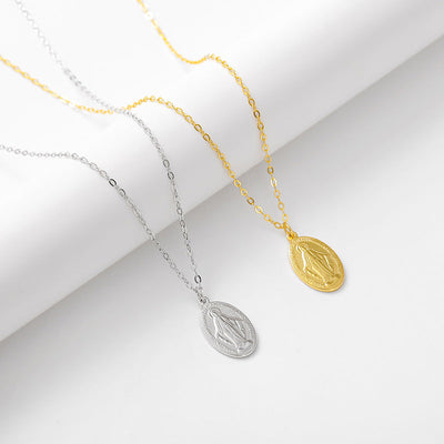 Gilded Virgin Mary necklace for women 925 sterling silver Virgin Mary coin collarbone chain - Korvel