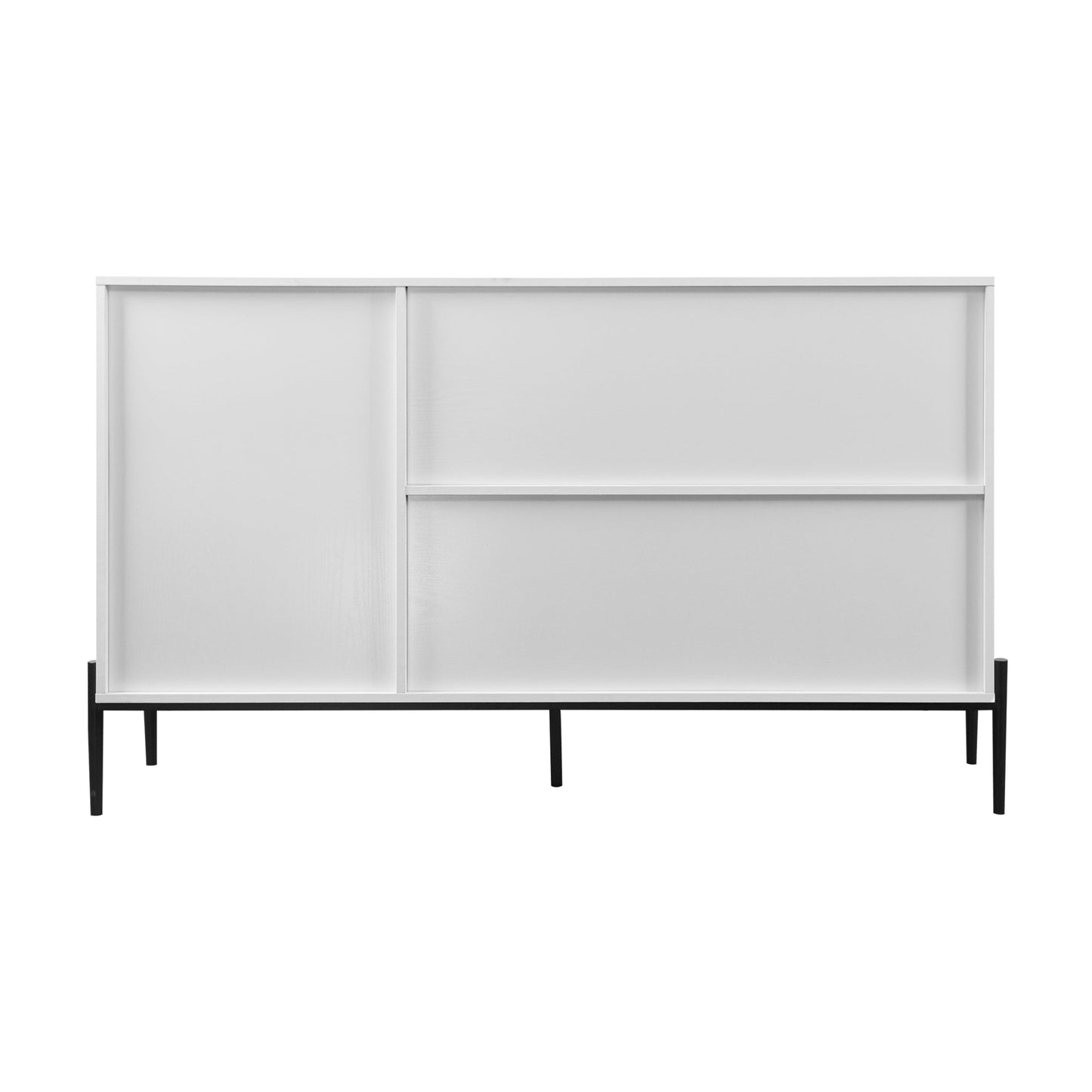 Modern characteristic storage cabinet side panel with glass sliding door and 3 drawers, dining table cabinet in white color - Korvel